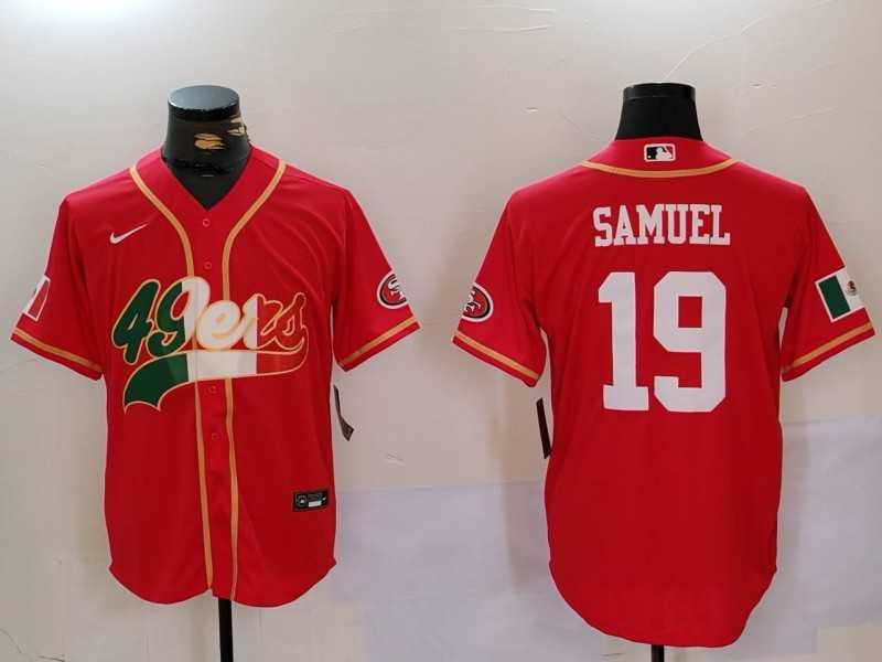 Mens San Francisco 49ers#19 Deebo Samuel Red With Patch Cool Base Stitched Baseball Jerseys